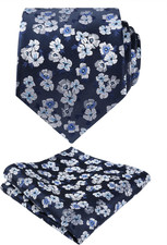 Mens 3.15inches Flower Patterned Tie with Floral Printed Pocket Square