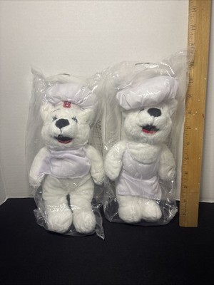 Bimbo Bear Mascot Plush Stuffed Animal White Chef Hat Apron 11  New lot of 2