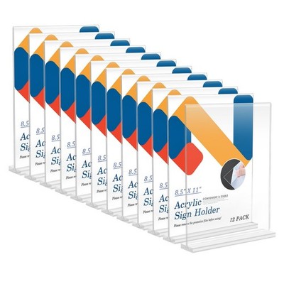 Relx 12 Pack Acrylic Sign Holder 8.5 x 11, Vertical T Shape Plastic Sign Hold...