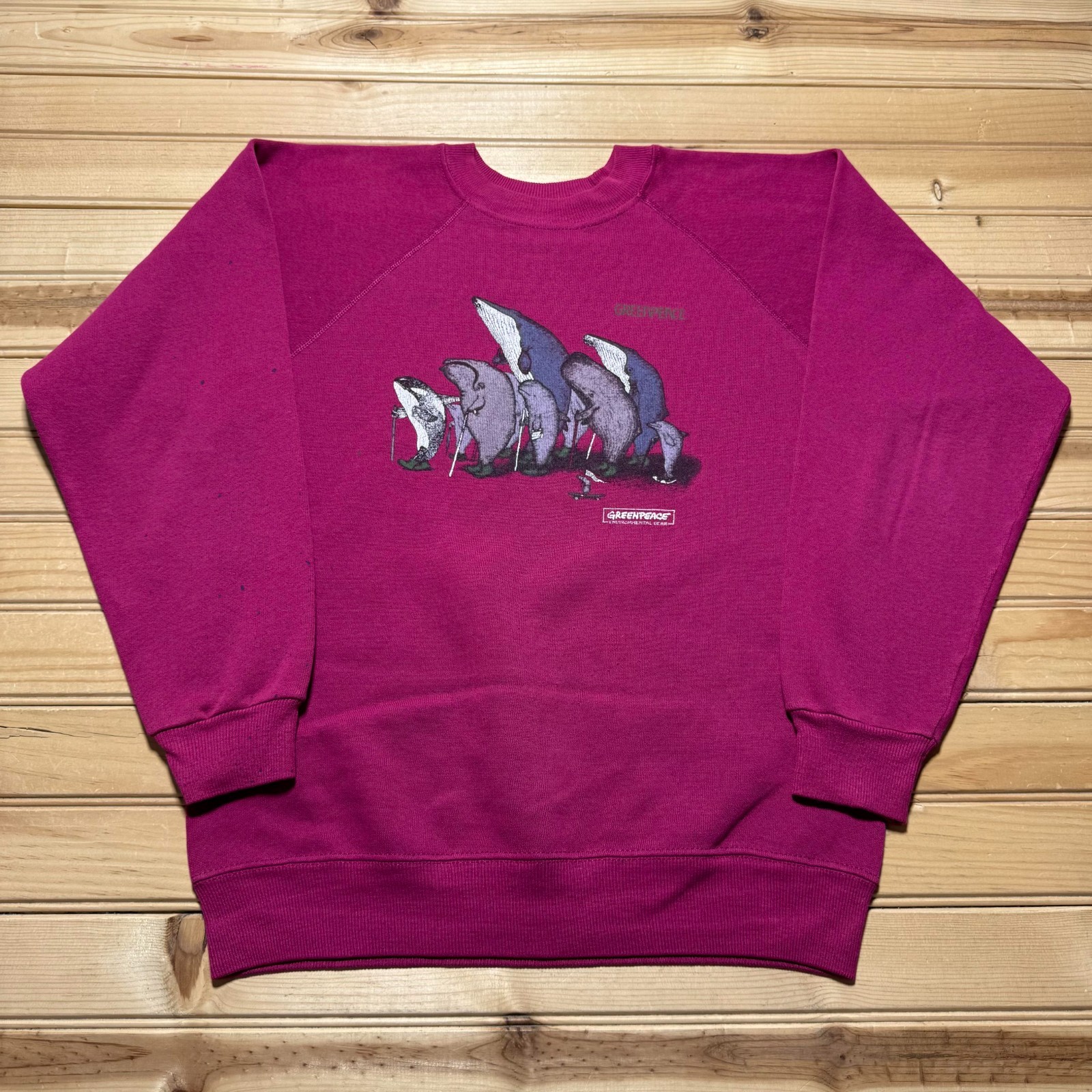 Vintage 90s Greenpeace Whales Orca Dolphin Crewneck Sweatshirt USA Made - Small