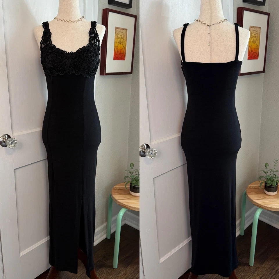 Винтажный 90-х Charlotte Russe розетка мягкий гот макси обтяжку платье черный Wms M - Изображение 2 из 4