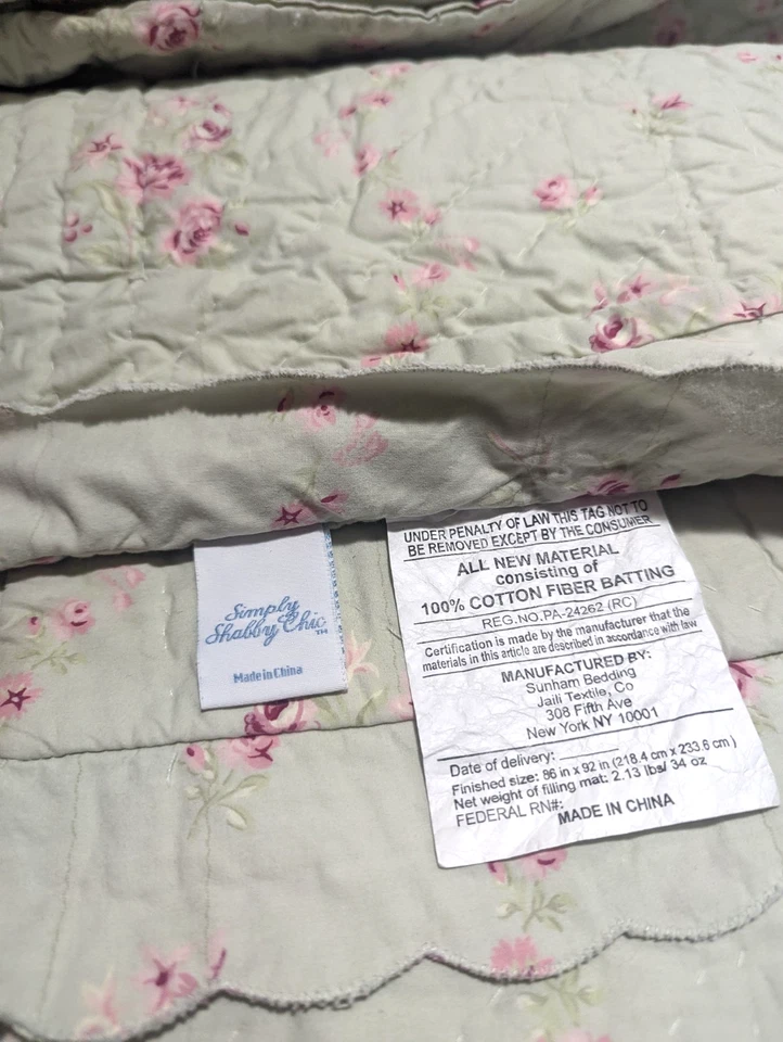 Simply Shabby Chic Lady Rose Quilt Scalloped Edge  92" x 86" Queen Green - Image 4 of 4