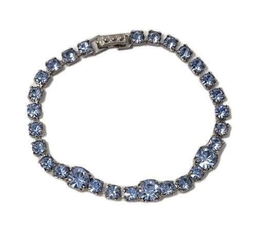 Light Blue Rhinestone Tennis Bracelet Vintage 6.75 Inches Prong Silver Tone - Picture 3 of 12