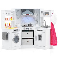 Wooden Kids Play Corner Kitchen w/ Realistic Lights  Sounds Lighted Range Hood