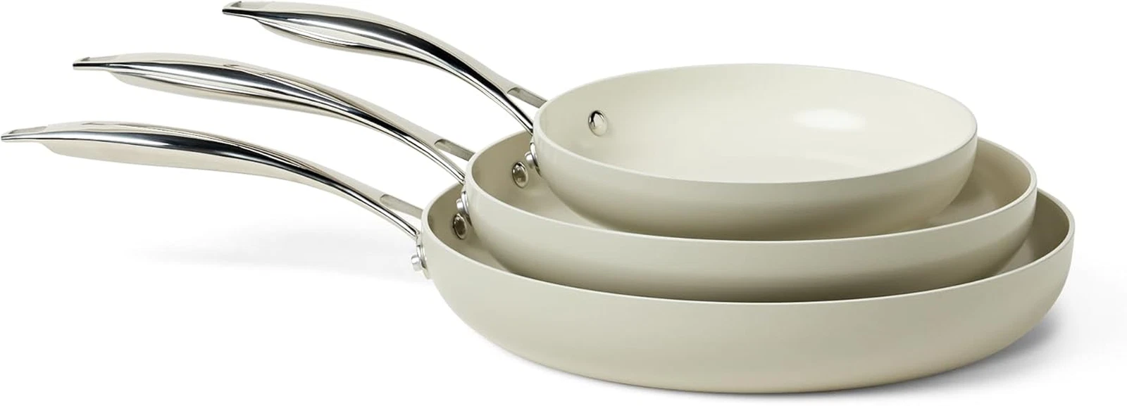 Linen Gray Ceramic Nonstick Frying Pans Set - 3-Piece, Induction & Oven Safe