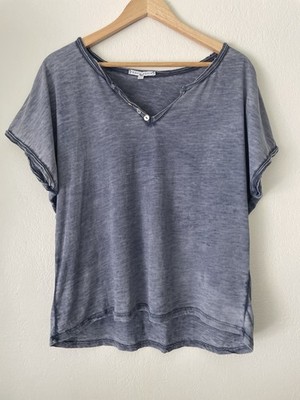Tempo Paris Women s Blue Mineral Wash Tee Shirt Basic Oversized M/L Lagenlook 