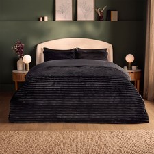 Image of Silentnight Ribbed Faux Fur Duvet Cover Set Super Cosy Warm Easy Care Bedding