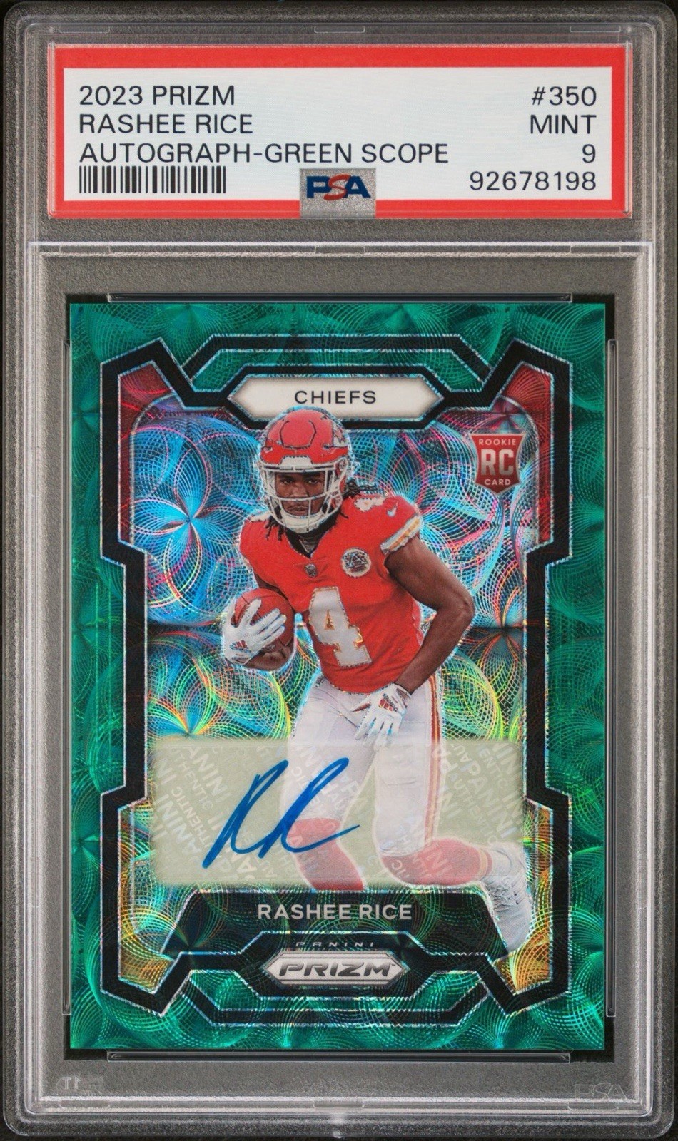 2023 Panini Prizm Rashee Rice #/75 Auto Green Scope Rookie RC #350 MINT