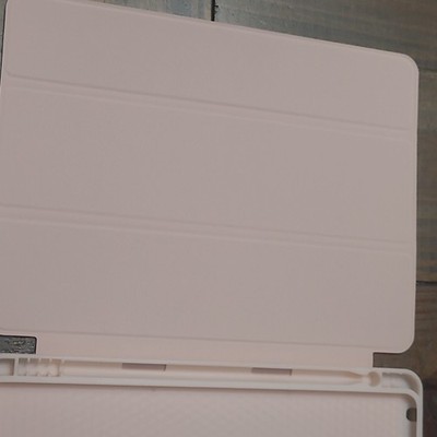 Pink Floral Folding Folio Tablet Case Rigid Plastic with Stylus Holder White