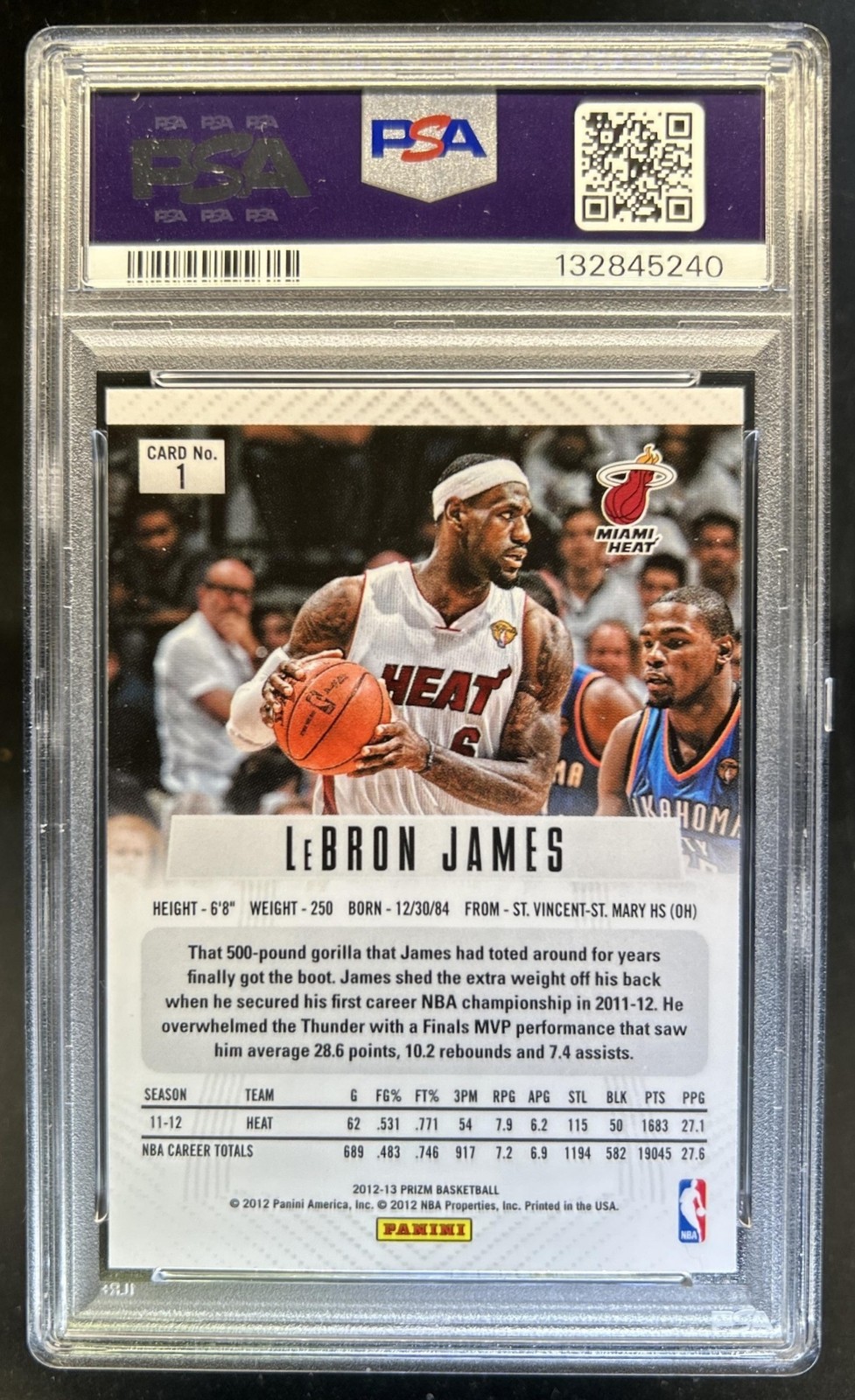 2012-13 Panini Prizm LeBron James #1 Heat PSA 9 view 2