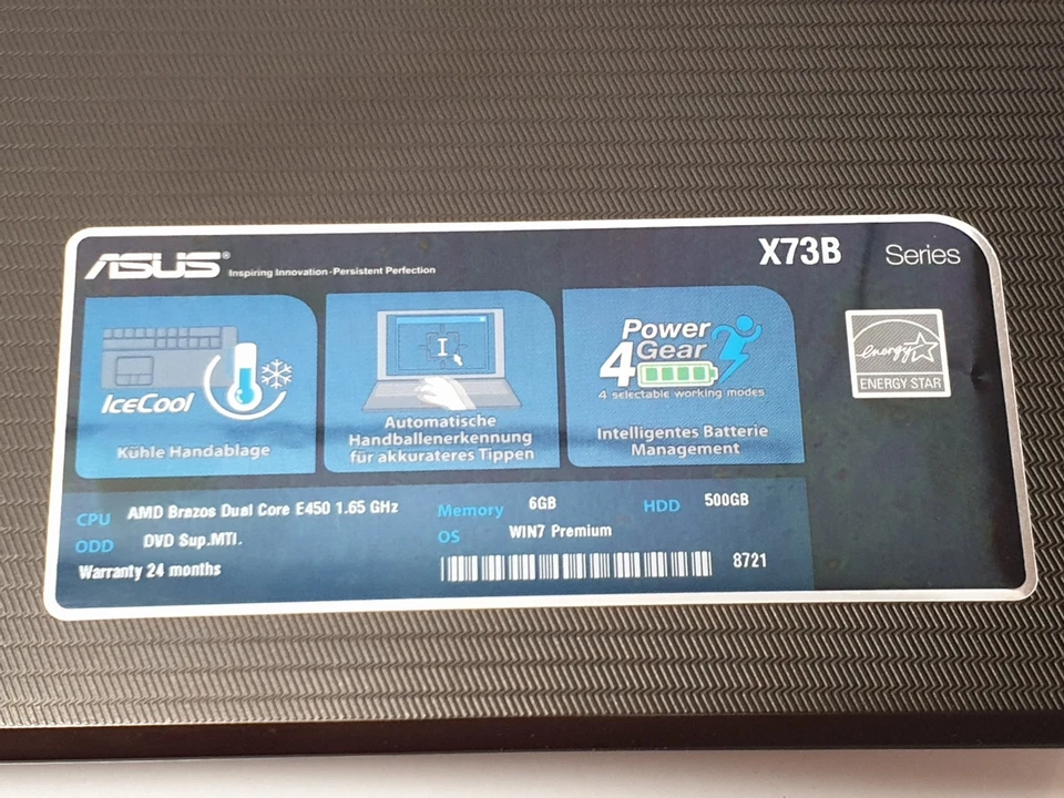 ASUS Windows XP Gamer Notebook AMD 1,65GHz 500GB 4GB Laptop HDMI 7470 1GB 17,3" - Bild 3 von 4