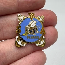 Vintage US Navy SVA Seabees Anchors Enamel Lapel Pin Veteran Engineers
