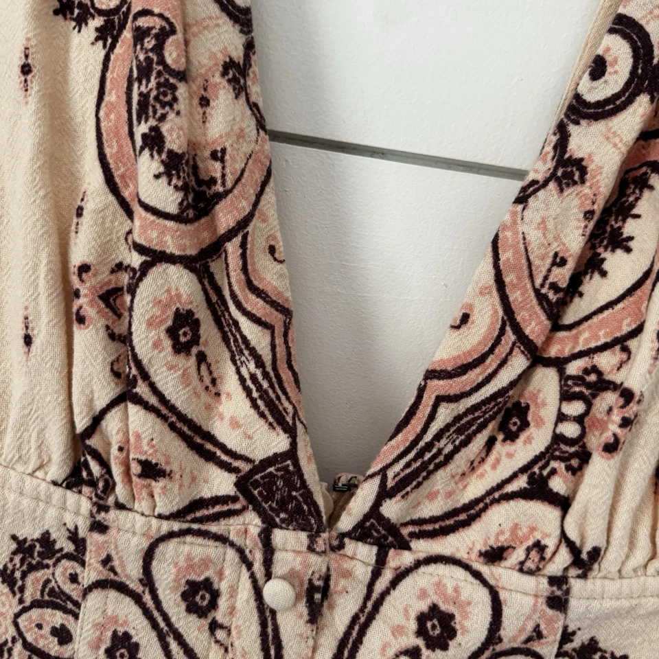 Mono estampado Free People Setting Sun rosa marfil púrpura escote profundo talla XS Foto 4 de 4