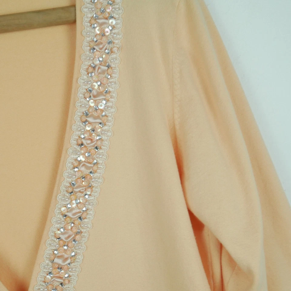 Vintage XL Cardigan Y2K Pastel Pink Beaded Dainty Coquette Girly Feminine Preppy - Image 3 of 4
