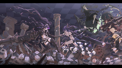 Anime girls digital art artwork 2d portrait black rock Playmat Game Mat Desk