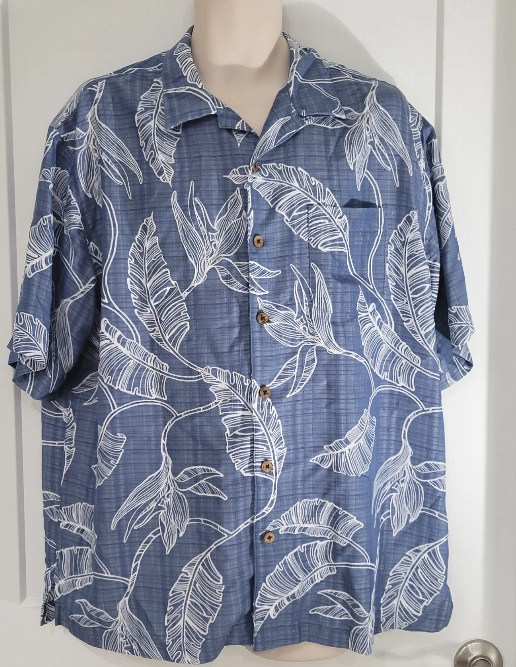 Carribean Blue White Palm Tree Leaf Frond Hawaiian SHIRT XL