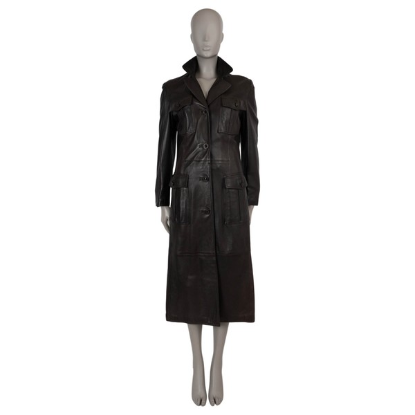 71523 authentischer GIANNI VERSACE dunkelbraun 90er Jahre LEDER Mantel Jacke 40 S