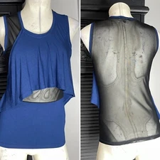 Alexander McQueen Blue Flowy Black Sheer Mesh Tank Top Size Small 