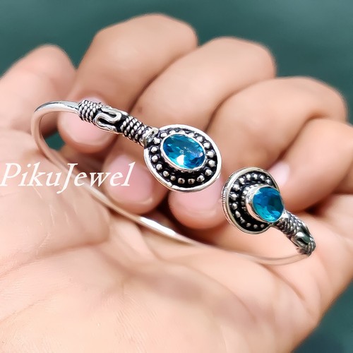 London Blue Topaz Multi Gemstone Bracelet 925 Sterling Silver Elegant Bangle - Picture 3 of 5