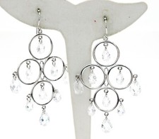 Sparkling Cubic Zirconia CZ Sterling Silver Circle Drop Earrings 2 1/4" NEW