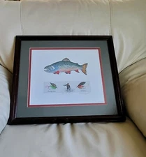 Brook Trout Trout fly fishing art print in wooden frame artist sign 24" by 20"