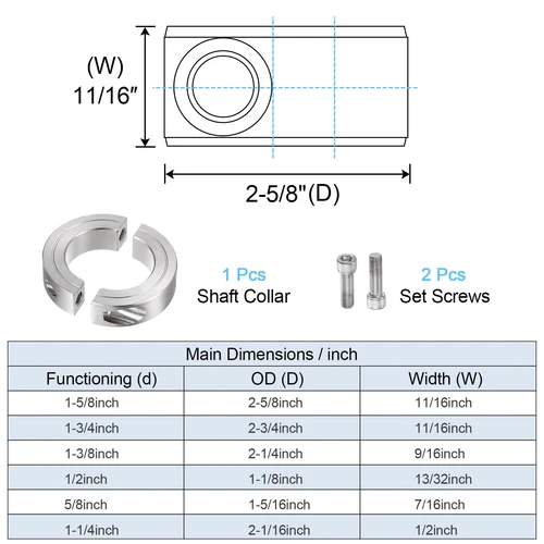 Shaft Collar for 1-5/8" Rod 2-5/8" OD 11/16" Double Split Clamp-On Collars - Picture 3 of 6