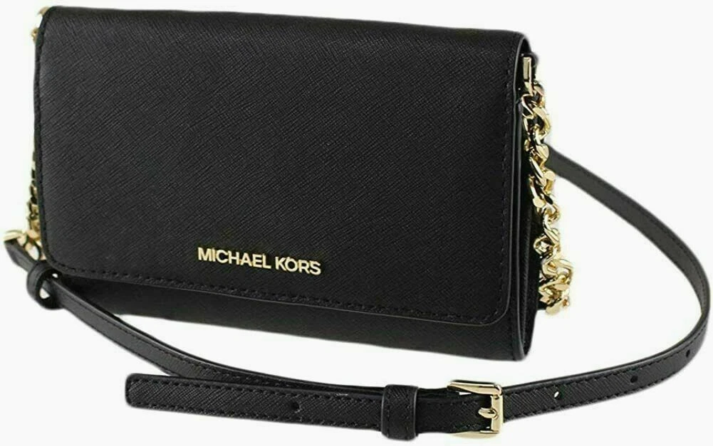 MICHAEL KORS Jet Set Travel Medium Phone Crossbody Pebbled Leather, Black 