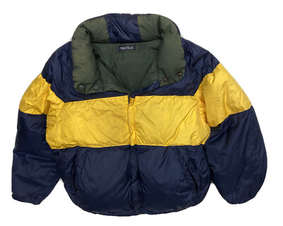 VTG 90s Nautica Down Puffer Reversible Coat Mens Size Large