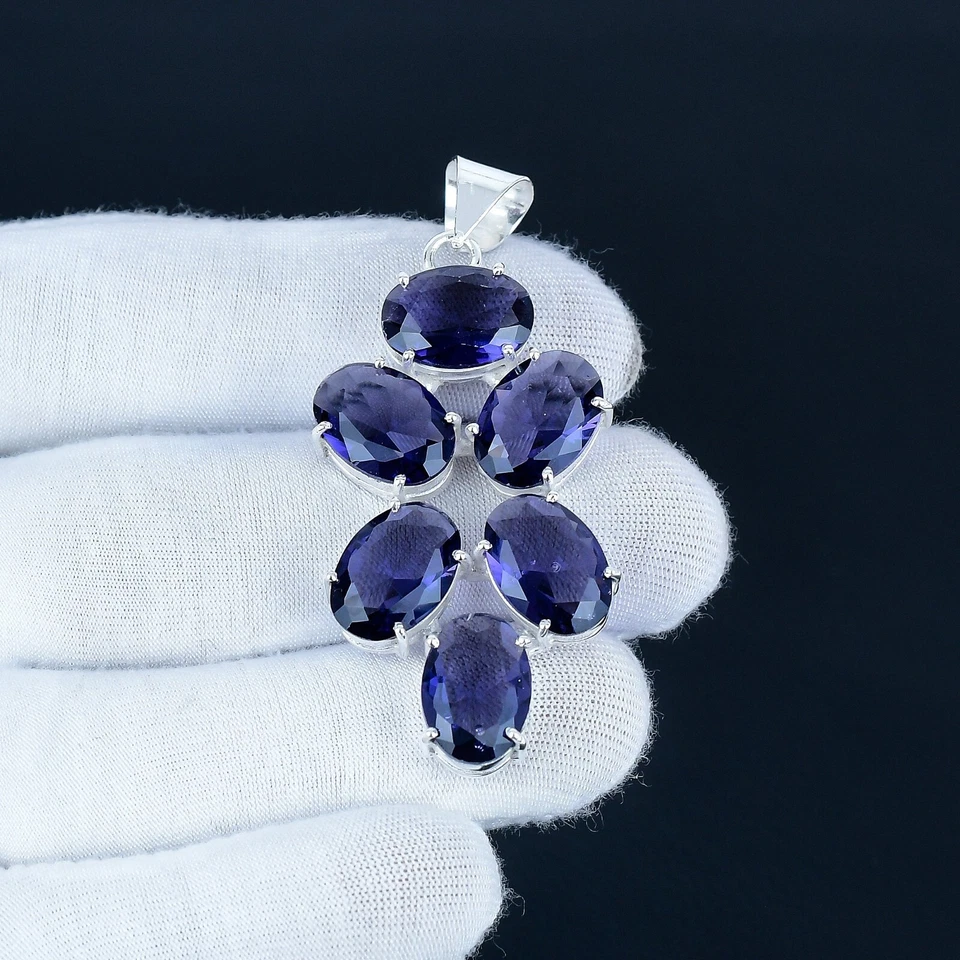 Ametista Lab-Made Gemma Fatto a Mano 925 Argento Sterling Etnico Ciondolo Regalo - Immagine 2 di 4