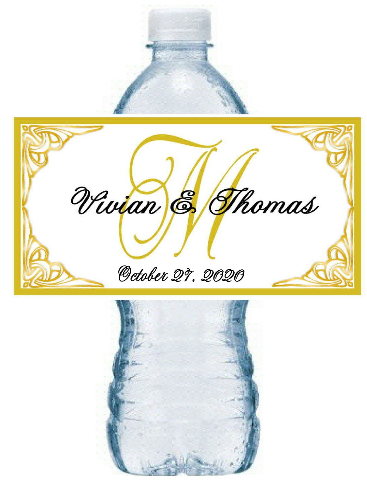 20 PERSONALIZED GOLD MONOGRAM WEDDING WATER BOTTLE LABELS  Waterproof Ink