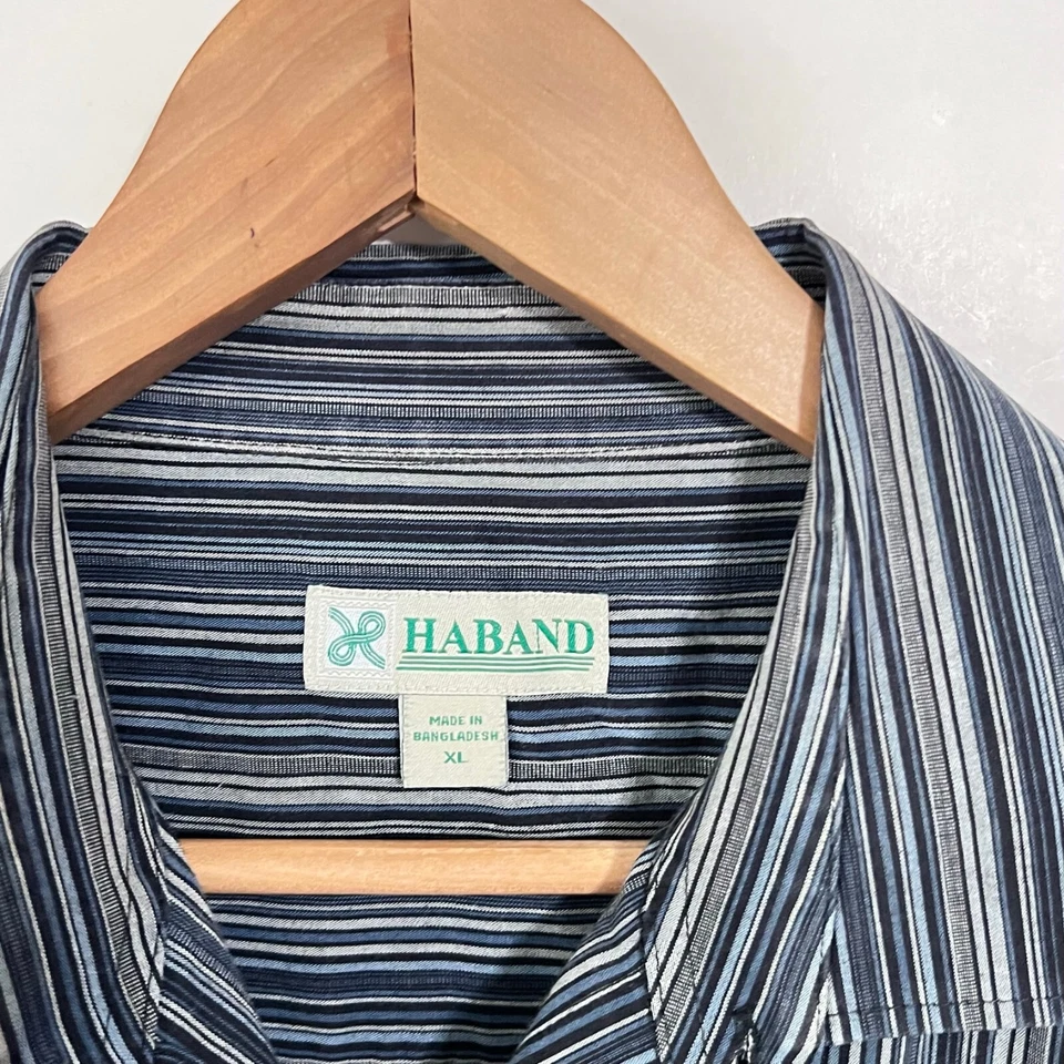 Camisa Haband Para Hombre Talla XL Gris Rayas Manga Larga Cuello Abotonado Foto 2 de 4