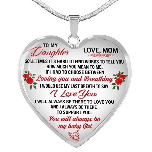 To My Daughter Necklace Love Mom Heart 
