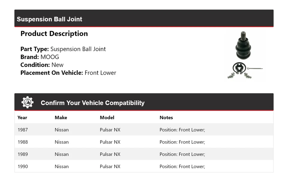 Передний нижний шарнир подвески для Nissan Pulsar NX 1987-1990 годов выпуска MOOG 1987 1988 - Изображение 2 из 4