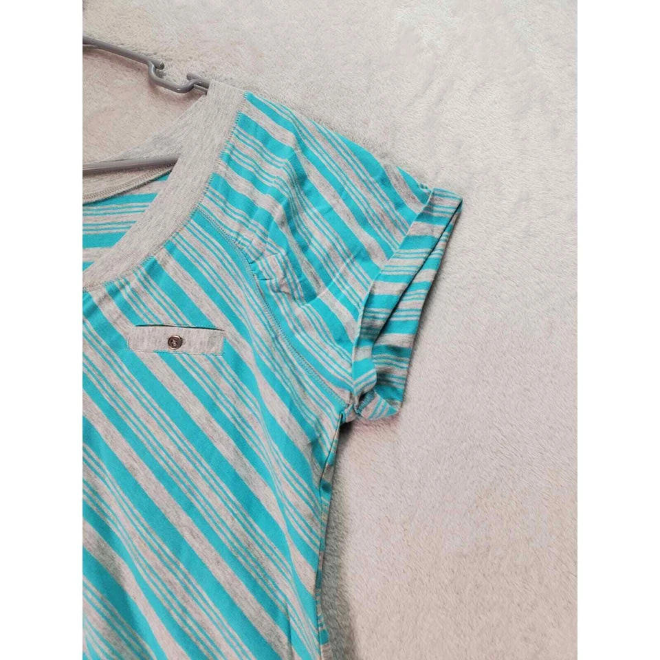 Ocean Pacific Blouse Top Girls Large Blue Gray Stripe Cotton Short Sleeve V Neck - Image 4 of 4