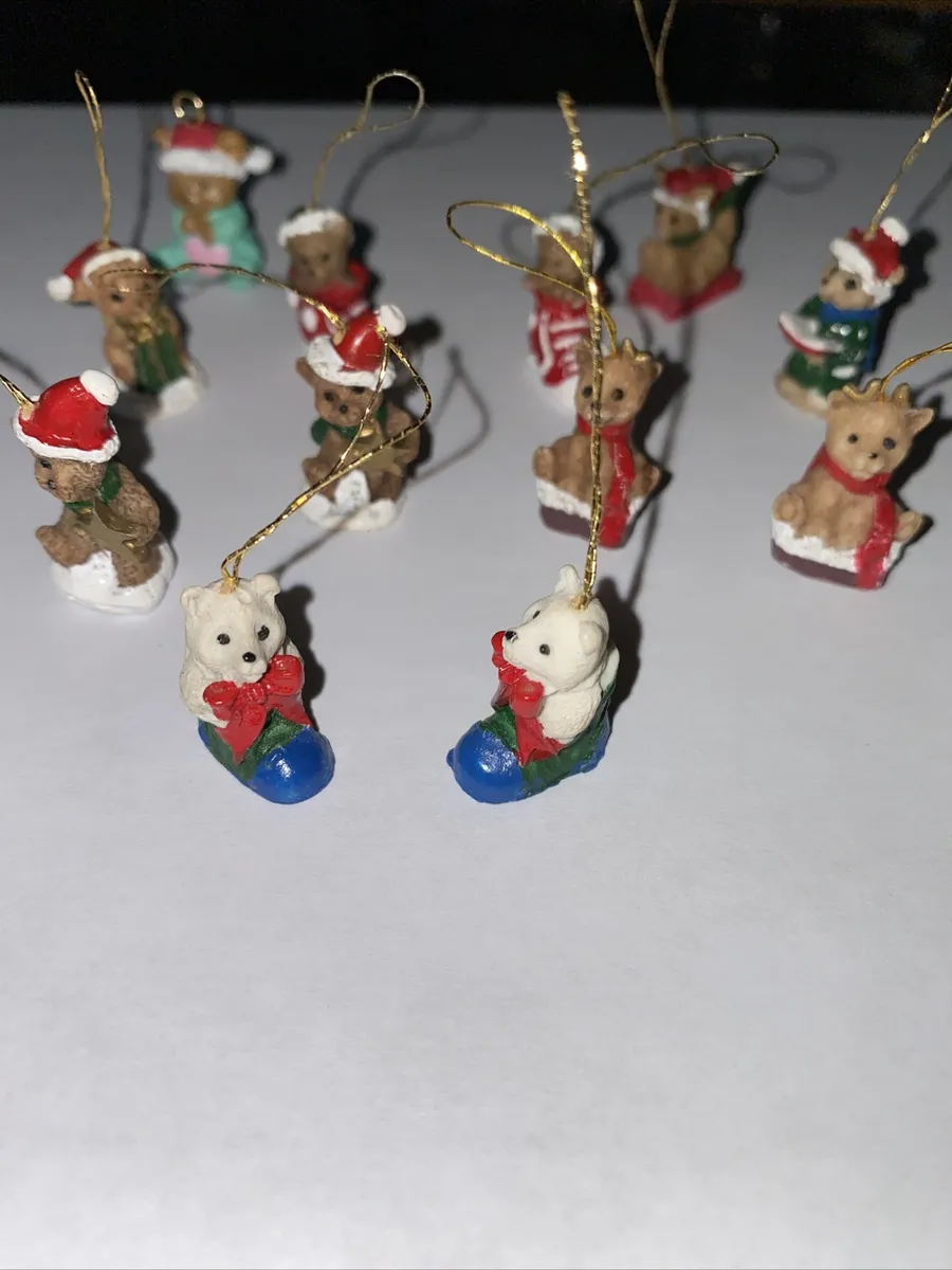 Vtg Tiny Christmas Ornaments Mini Lot of 12 Figurines teddy bear