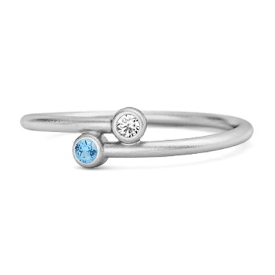 Dual Stone 2 MM Round Swiss Blue Topaz 925 Sterling Silver Minimalist Women Ring