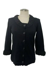 J. Jill Black Cotton Angora Rabbit Hair Blend Buttons  ight Jacket Sweater S