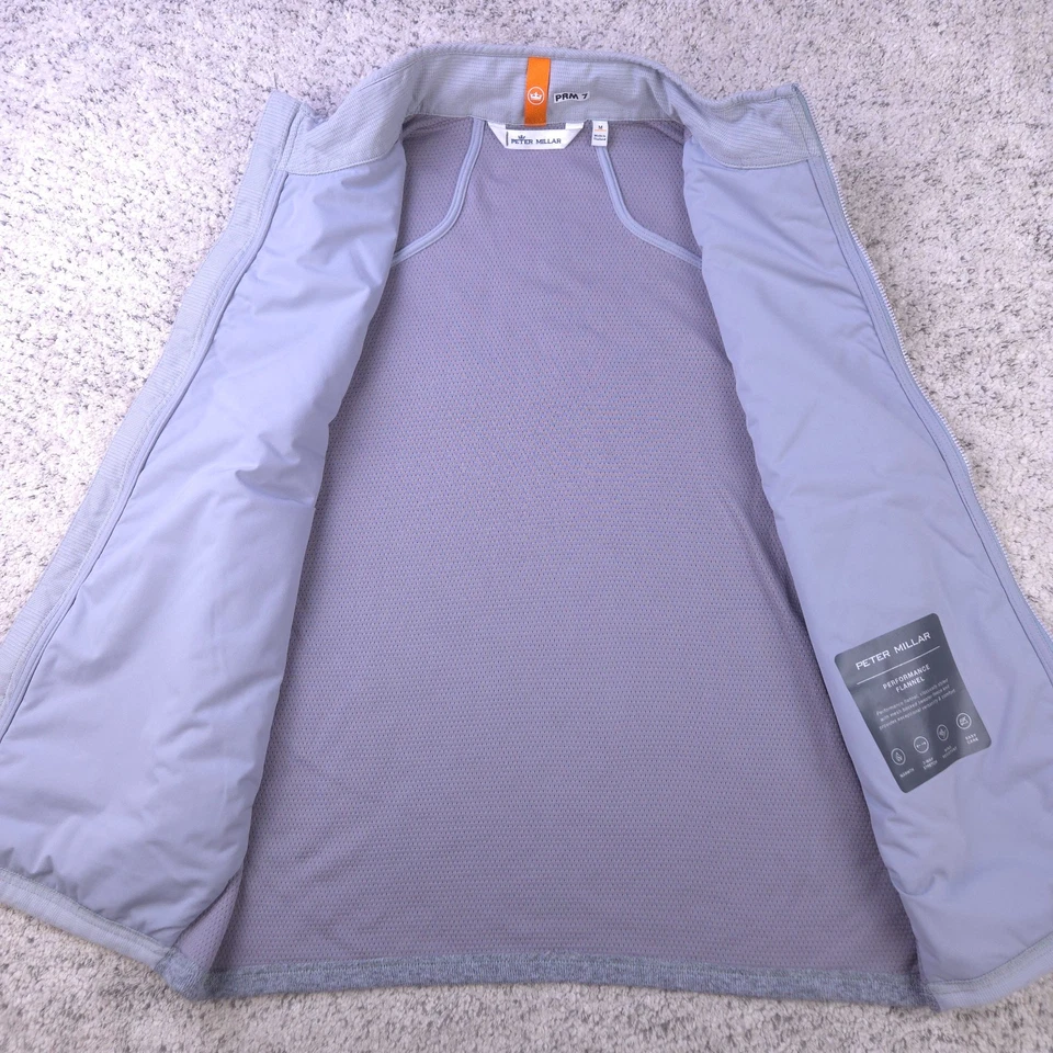 Peter Millar Golf Vest Mens Medium Performance Flannel Full Zip Stretch Gray - Image 3 of 4
