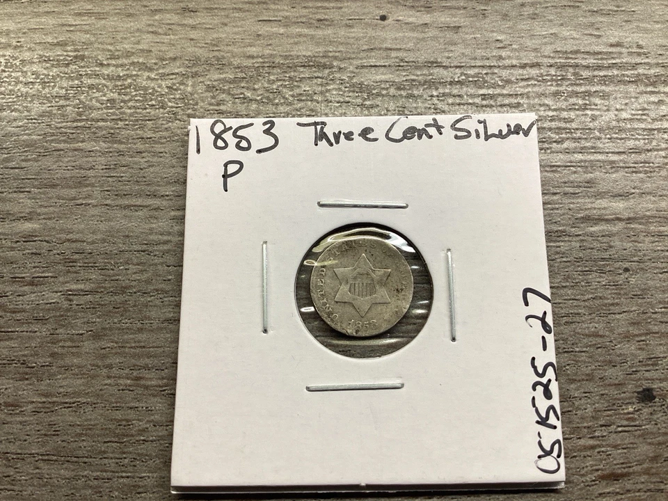 1853 Three Cent Silver Coin Type 1 Trime with No Outline to Stars 051525 27dk - Image 3 of 4