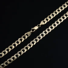 14K Gold Over 925 Silver Diamond Cut Flat Miami Cuban Link Chain Necklace 10.2mm