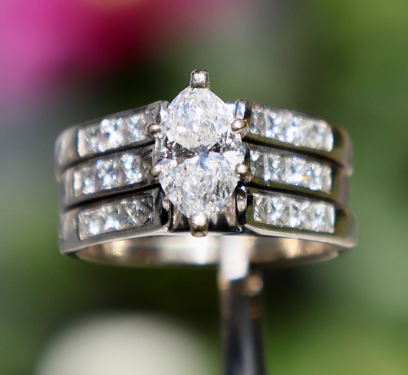 14K White Gold 1.11ct Marquise 1.15cttw Princess Diamond Engagement Wedding RING