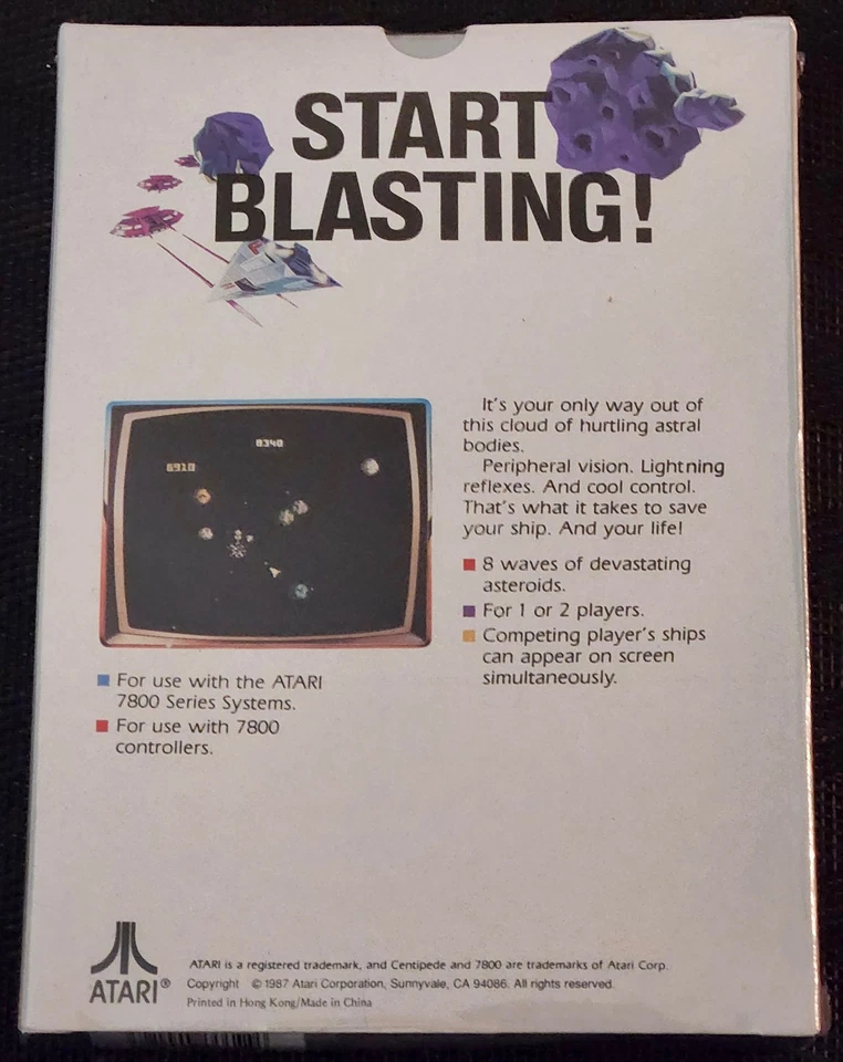 Atari 7800 Boxed Vintage Video Game Cartridge CX7802 - Asteroids - New Sealed - Image 2 of 3