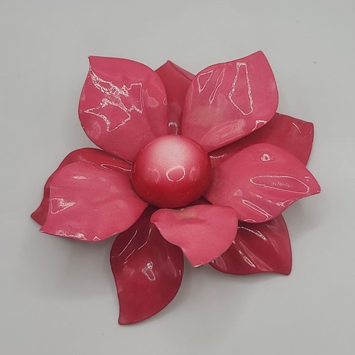 Vintage Enamel Flower HUGE Pink Red - Picture 6 of 7