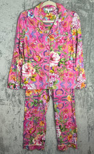 Johnny Was 2Pc Pajama Set Womens XS Pink Flowers Butterflies Top w/ Pants Pima