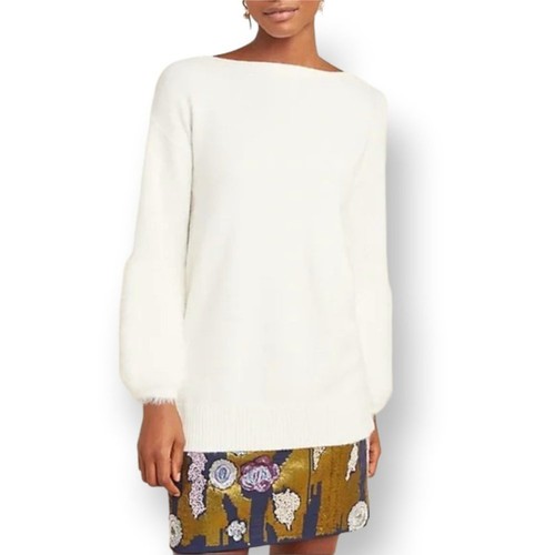 Suéter Anthropologie Colma Puño Pestañas TALLA M Blanco Crema Acanalado Tejido Dividido