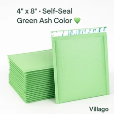 Green Ash Poly Bubble Mailers 4x8 Self-Seal Padded Envelopes – 50/100/500 PCS