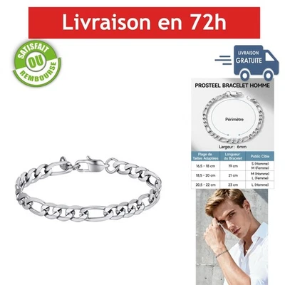 Gourmette Homme Chaîne Bracelet Figaro 6mm Acier Inoxydable 19cm - Photo 1/4
