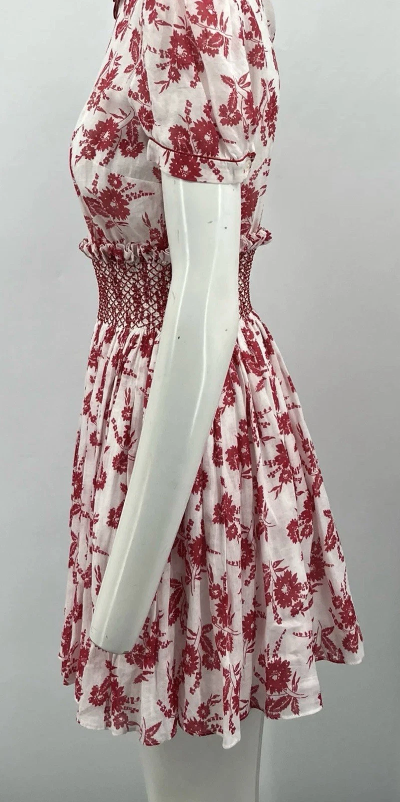 Mini Abito Miu Miu Bianco Rosso Stampa Floreale Vita Smocked Tg 42