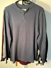 Magellan Classic Fit Slate Blue Waffle Knit Thermal Henley Long-Sleeve SZ Medium