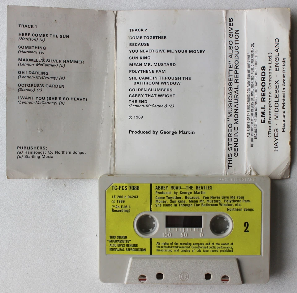 THE BEATLES - ABBEY ROAD (TCPCS7096) EARLY 1970s UK CASSETTE GREEN LABELS DP - Imagem 3 de 4